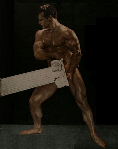 John Grimek in his prime displaying his muscular physique