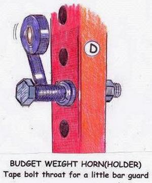 Illustration of taping and securing a bolt to a power rack to hold a barbell.
