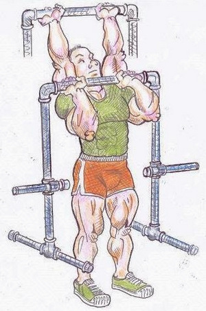 Depiction of the overhead press exercise using a Harvey Maxime Apparatus.